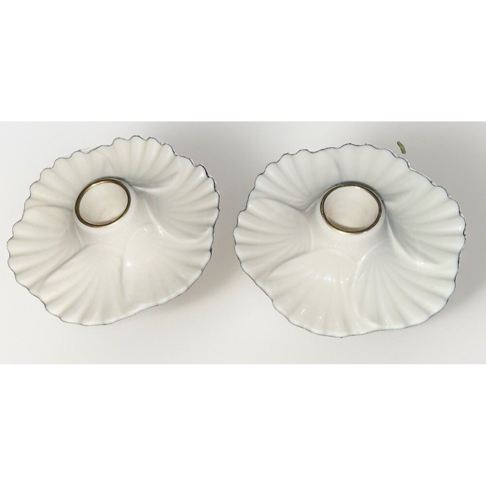 Lenox USA Ivory Porcelain Swirl Candle Holders Pair Gold Trim Vintage